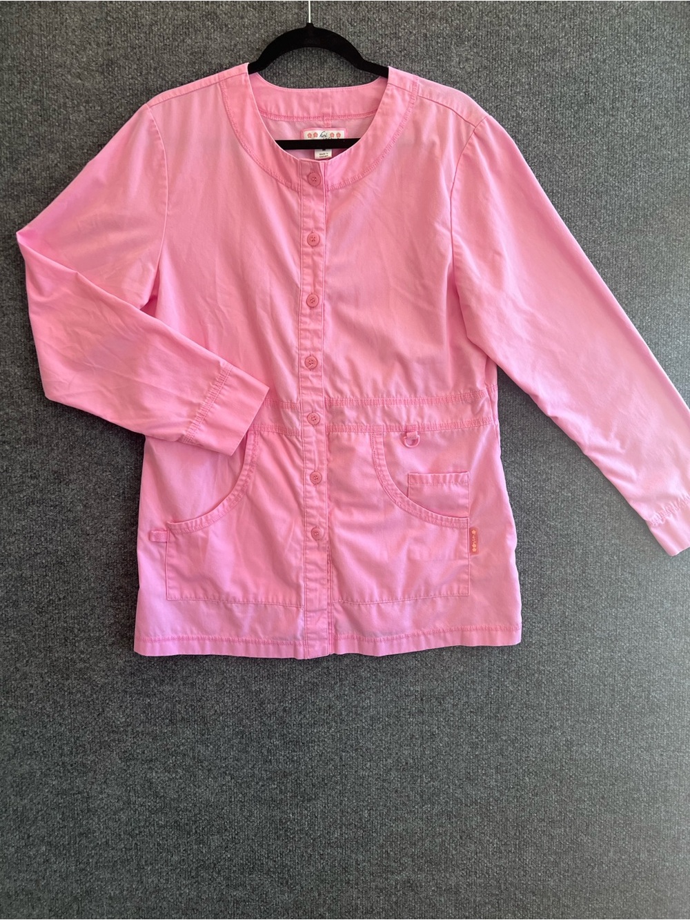 Koi by Kathy Peterson Pink Scrub Jacket Top Medical Nurse Utility Size Medium